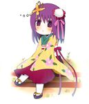  bad_id bad_pixiv_id bug butterfly chibi clog_sandals flower hieda_no_akyuu insect japanese_clothes jing_hu lowres purple_eyes purple_hair short_hair solo touhou 