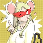  animal_ears artist_request blonde_hair bodysuit breasts heart large_breasts long_hair lowres mario_(series) mask mouse_ears ms._mowz oekaki one_eye_closed paper_mario personification solo super_mario_bros. 