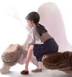  animal bad_id bad_pixiv_id braid brown_hair cigarette dimetrodon dinosaur midriff original parasaurolophs prehistoric_animal school_uniform serafuku sitting skirt smoking solo theropsid twin_braids 