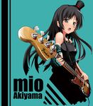  akiyama_mio bangs bass_guitar black_hair blue_eyes blunt_bangs don't_say_&quot;lazy&quot; dress facepaint fingerless_gloves gloves hat highres hime_cut instrument k-on! long_hair mini_hat mini_top_hat solo striped striped_gloves takumi_rohan top_hat 