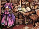  bad_id bad_pixiv_id blonde_hair book desk doll hair_ribbon hat lantern library long_hair multiple_girls patchouli_knowledge purple_eyes purple_hair ribbon shanghai_doll short_hair touhou usual voile 