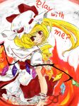  akina_(schism) bad_id bad_pixiv_id blonde_hair english flandre_scarlet hat one_side_up ponytail red_eyes short_hair solo tegaki touhou wings wrist_cuffs 