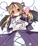  bad_id bad_pixiv_id blonde_hair blue_eyes blush cosplay from_below gothic_lolita k-on! kotobuki_tsumugi lolita_fashion long_hair looking_down rozen_maiden sch solo suigintou suigintou_(cosplay) wings 