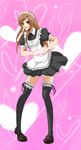  axis_powers_hetalia bad_id bad_pixiv_id black_legwear brown_hair flower green_eyes hair_ornament heart heart_hands hungary_(hetalia) k-on! legs long_hair maid moe_moe_kyun! nanabi_(pleasure) pigeon-toed solo thighhighs zettai_ryouiki 