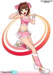  amami_haruka boots bow cool_&amp;_sexy_(idolmaster) crop_top hair_bow idolmaster idolmaster_(classic) midriff pink_footwear ryu_(ryu's_former_site) skirt smile solo taiko_no_tatsujin tank_top 