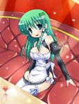  alcohol breasts cleavage cocktail cosplay dream_c_club dream_c_club_(series) drink frog futaba_riho futaba_riho_(cosplay) green_eyes green_hair hair_ornament kochiya_sanae large_breasts long_hair snake solo thighhighs touhou yashiro_(sakananohone) 