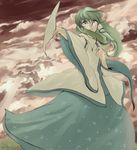  cloud detached_sleeves green_eyes green_hair kochiya_sanae long_hair ryuu_(tsukinoyuki) solo tears touhou 
