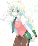  1girl adjusting_eyewear book brown_skirt cosplay glasses kayune_niu long_hair long_skirt multicolored_hair necktie nia_teppelin side_slit skirt smile solo star teacher tengen_toppa_gurren_lagann yoko_littner yoko_littner_(cosplay) yomako yomako_(cosplay) 