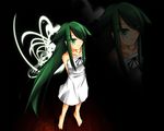  barefoot dark darkness green_eyes green_hair saya saya_no_uta solo uketora zoom_layer 