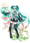  aqua_eyes aqua_hair boots detached_sleeves galaxy_blue hatsune_miku long_hair necktie solo thigh_boots thighhighs twintails very_long_hair vocaloid zettai_ryouiki 