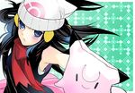  :&gt; :&lt; bad_id bad_pixiv_id beanie black_hair blue_eyes blush clefairy gen_1_pokemon hair_ornament hairclip hat long_hair platinum_berlitz pokemon pokemon_(creature) scarf shiratama_moyashi solo stuffed_animal stuffed_toy 