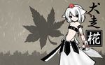  animal_ears belt beltbra blood character_name dokutokage hat highres inubashiri_momiji leaf short_hair silver_hair solo sword tail tokin_hat touhou wallpaper weapon wolf_ears wolf_tail 