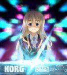  4423 blonde_hair blue_eyes glowing instrument k-on! kotobuki_tsumugi lens_flare long_hair school_uniform solo synthesizer 