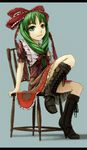  bad_id bad_pixiv_id boots chair face front_ponytail green_eyes green_hair hair_ribbon kagiyama_hina kurione_(zassou) ribbon short_hair solo touhou 