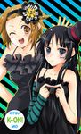  akiyama_mio bad_id bad_pixiv_id black_eyes black_hair brown_eyes brown_hair don't_say_&quot;lazy&quot; dress facepaint gen_(enji) gloves hat k-on! long_hair mini_hat mini_top_hat multiple_girls one_eye_closed short_hair single_glove striped tainaka_ritsu tomboy top_hat 