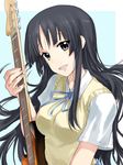  akiyama_mio bass_guitar fura instrument k-on! long_hair school_uniform solo sweater_vest vest 