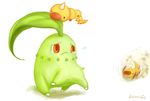  chikorita gen_1_pokemon gen_2_pokemon leaf no_humans pokemon pokemon_(creature) shibuya_nozomi tears weedle 