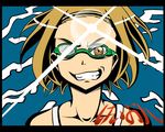  eyecatch goggles grin k-on! lens_flare monizumi_ishikawa parody smile solo style_parody tainaka_ritsu tengen_toppa_gurren_lagann tomboy 
