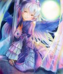  bad_id bad_pixiv_id brown_eyes dress frills hairband jewelry long_hair mayo_riyo moon ring rozen_maiden silver_hair solo suigintou window wings 