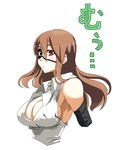  amputee bad_id bad_pixiv_id bare_shoulders breasts brown_hair cleavage darumako eyepatch large_breasts long_hair nanakura_nanane oekaki original red_eyes solo 