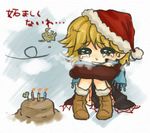  blonde_hair candle green_eyes hat lonely mizuhashi_parsee niji_(nijioki) pointy_ears santa_hat scarf short_hair solo tears touhou 