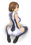  ass back brown_eyes brown_hair from_behind hawk_(cwmg) kazama_asuka kneehighs kneeling loafers looking_back pout shoes short_hair socks solo tekken thighhighs 