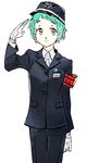  aqua_hair armband formal gloves hat looking_at_viewer persona persona_3 salute short_hair solo suit sutei_(giru) train_conductor yamagishi_fuuka 