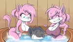  aeris_(vg_cats) anthro bath big_breasts breasts canine cat cleavage clothed clothing comparison dog erect_nipples feline female group hanging_breasts huge_breasts joelasko leo_(vg_cats) male mammal navel nipple_bumps nipples presenting smile swimsuit vg_cats water 