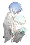  1girl blue_hair closed_eyes couple hetero holding_hands interlocked_fingers persona persona_3 profile school_uniform short_hair sutei_(giru) yamagishi_fuuka yuuki_makoto 