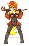  big_breasts breasts canine delphox female fox ivanks looking_at_viewer mammal navel nintendo nipples plain_background pok&#233;mon pok&#233;morph pok&eacute;mon pussy red_eyes smile solo video_games white_background 