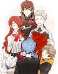  4boys amada_ken aragaki_shinjirou bone coat dog hood hoodie kirijou_mitsuru koromaru multiple_boys no_hat no_headwear persona persona_3 sanada_akihiko school_uniform sutei_(giru) vest yuuki_makoto 