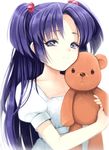  bad_id bad_pixiv_id blue_hair clannad hair_bobbles hair_ornament ichinose_kotomi long_hair purple_eyes stuffed_animal stuffed_toy teddy_bear two_side_up yupachi 