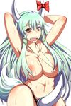  areola_slip areolae armpits blush breasts cleavage contrapposto ex-keine green_hair hair_censor hair_over_breasts highres horns kamishirasawa_keine large_breasts long_hair navel nude panties penis_sheath plump red_eyes solo standing string sweat textless thong touhou underwear wide_hips yagami_(mukage) 