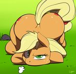 ass_up big_butt blonde_hair butt cutie_mark equine female friendship_is_magic grass green_eyes hair horse looking_at_viewer lying mammal my_little_pony on_front pony rock slypon solo 