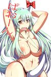  areola_slip areolae armpits blush breasts check_translation cleavage contrapposto ex-keine green_hair hair_censor hair_over_breasts highres horns kamishirasawa_keine large_breasts long_hair navel panties penis_sheath plump red_eyes solo standing string sweat thong topless touhou translated translation_request underwear wide_hips yagami_(mukage) 