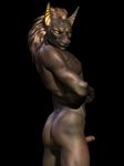  anthro anubian_jackal anubis black_background black_skin butt canine cgi deity egyptian hair humanoid_penis jackal long_hair looking_at_viewer male mammal muscles naughty_face nude pecs penis pinup plain_background pose side_view solo source_request standing wookiee_(artist) yellow_eyes 