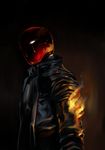  batman_(series) dc_comics fire helmet jacket jason_todd ku-mo leather leather_jacket male male_focus mask red_hood red_hood_(dc) solo 