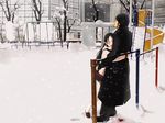  1girl blood commentary_request couple hat hetero hug loafers original revision shoes snow suke_akurou 