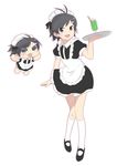  :d apron bad_id bad_pixiv_id black_eyes black_hair chibi highres idolmaster idolmaster_(classic) kikuchi_makoto kneehighs maid makochii mary_janes multiple_girls ojigiri_(hisano1202) open_mouth puchimasu! shoes short_hair smile tray waitress white_legwear 