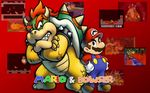  2014 :d bowser claws clothing cookieboy011 crossed_arms eye_contact gloves hair hat horn human layout_background mammal mario mario_bros nintendo plumber red_hair reptile scaile scalie shell shoes spikes standing super_mario_64 super_mario_bros_wii video_games wristband 