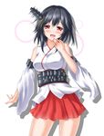  :d bare_shoulders black_hair blush breasts cannon detached_sleeves hair_ornament japanese_clothes kantai_collection kyamu_(qqea92z9n) large_breasts long_hair nontraditional_miko obi open_mouth red_eyes sash short_hair skirt smile solo yamashiro_(kantai_collection) 