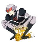  drawfag gundam harry_ord highres male_focus riding silver_hair solo sunglasses tricycle turn_a_gundam what 