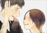  1girl bad_id bad_pixiv_id bertolt_hoover black_hair brown_hair closed_eyes couple enko_(bbbbin) freckles hand_on_another's_cheek hand_on_another's_face hetero shingeki_no_kyojin smile tears ymir_(shingeki_no_kyojin) 