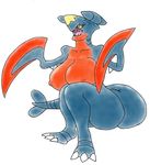  blue_skin breasts dragon fangs furry garchomp large_breasts mega_evolution mega_garchomp mega_pokemon pokemon sitting 