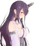  aida_takanobu bad_id bad_twitter_id bare_shoulders blush breasts detached_sleeves fusou_(kantai_collection) hair_ornament hand_on_own_chest kantai_collection large_breasts long_hair looking_at_viewer nontraditional_miko parted_lips profile purple_hair red_eyes simple_background sketch solo upper_body white_background 
