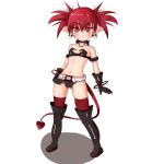  2018 5_fingers absurd_res armwear belt blush boots buckle camel_toe clothed clothing collar demon disgaea ear_piercing etna female fingers flat_chested footwear full_body gloves hair hi_res humanoid legwear looking_at_viewer mammal navel not_furry panties piercing pointy_ears red_eyes red_hair short_hair simple_background skindentation skull_earrings smile solo spade_tail standing stockings thigh_highs underwear ungatox3 video_games white_background 
