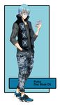  71 blue_hair camouflage camouflage_pants casual cellphone fashion hand_in_pocket inumuta_houka kill_la_kill male_focus pants phone product_placement puma_ag shoes smartphone sneakers solo sunglasses vest 