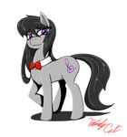  artist_name black_hair bloodycat bow bowtie cutie_mark detached_collar english long_hair looking_at_viewer my_little_pony my_little_pony_friendship_is_magic octavia_melody purple_eyes signature smile solo standing treble_clef white_background 