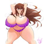  1girl borrowed_character breasts brown_eyes brown_hair gigantic_breasts glasses high-on-fairydust hips jyazue_kirihara long_hair milf plump thick_thighs thighs wide_hips 