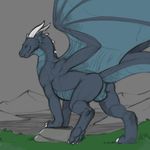  anus backsack balls blue_eyes butt claws digitigrade dragon dragonator feral horn looking_at_viewer looking_back male mountain naughty_face presenting presenting_hindquarters rock scalie sketch smile solo tojo_the_thief wings 